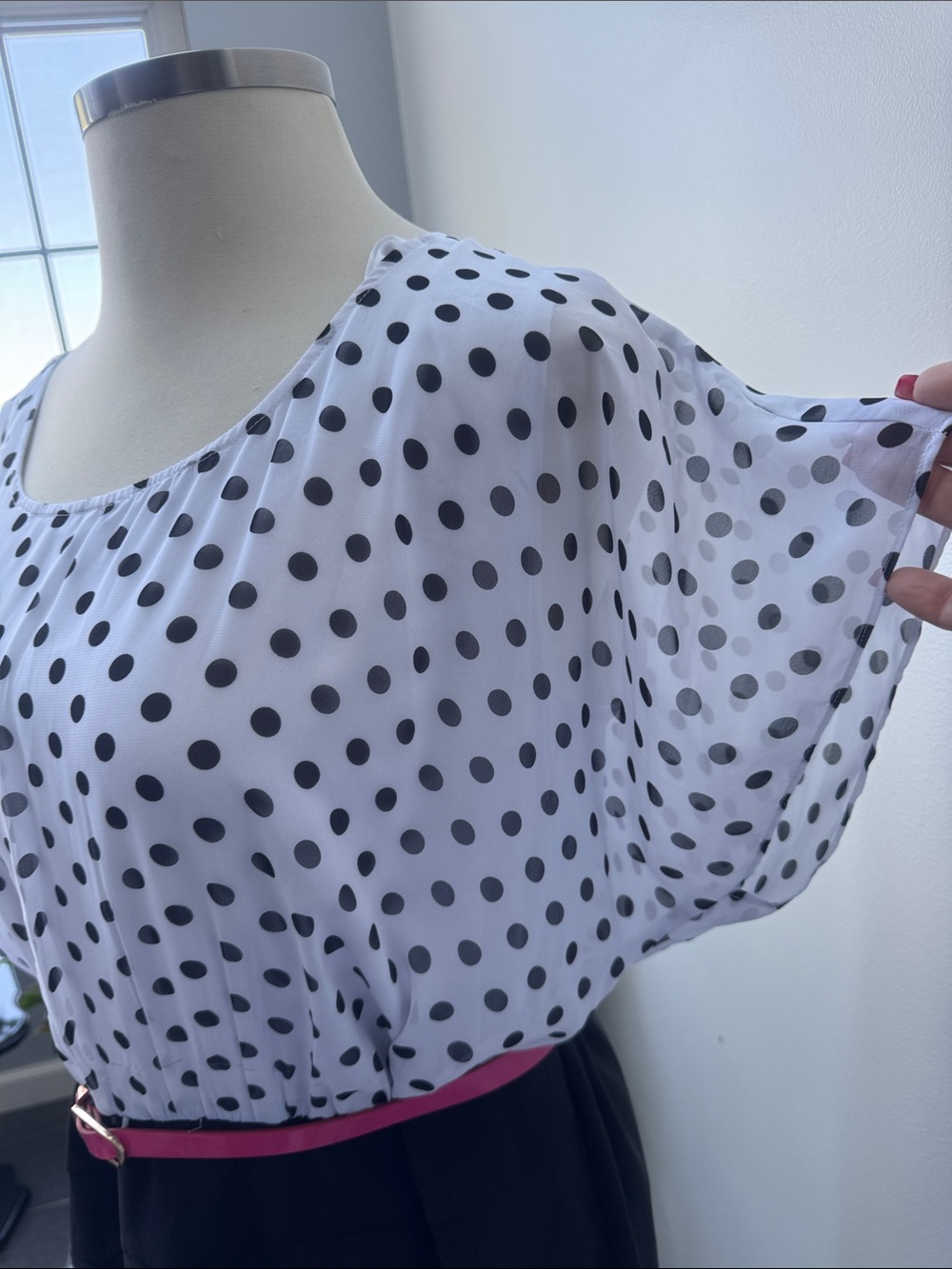 Alyx Dress with Polka Dot Bodice/Black Skirt and Pink Belt - Picture 2 of 6